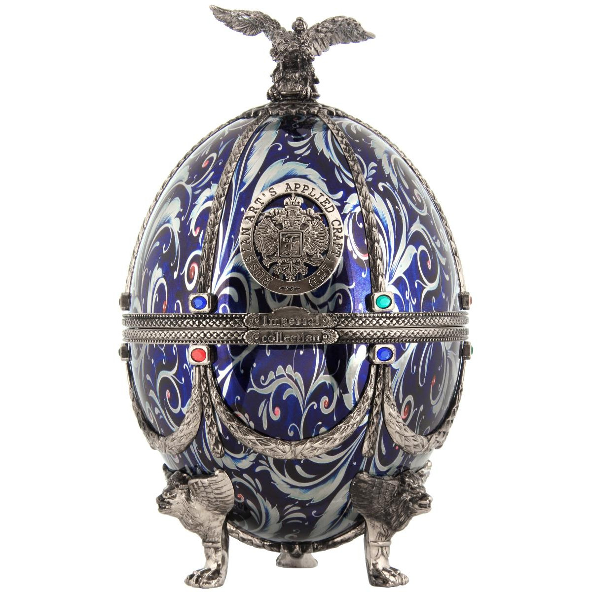 Императорская коллекция Графин Яйцо (серебро с синими цветами) в дерев.п/у — фото 1